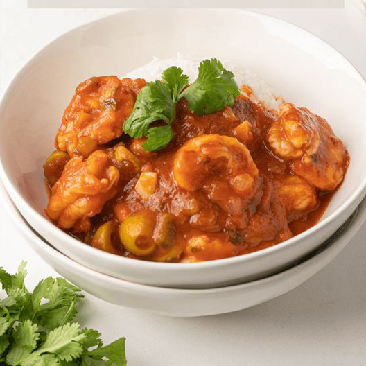 Fried shrimp in sauce with Tomatoes and Herbs