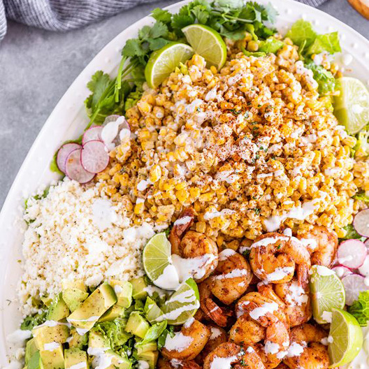 White Shrimp salad with Lettuce Corn and Scallions